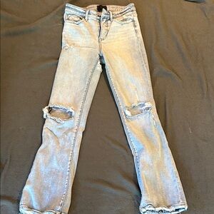 Buckle Light Blue Distressed Flare Jeans